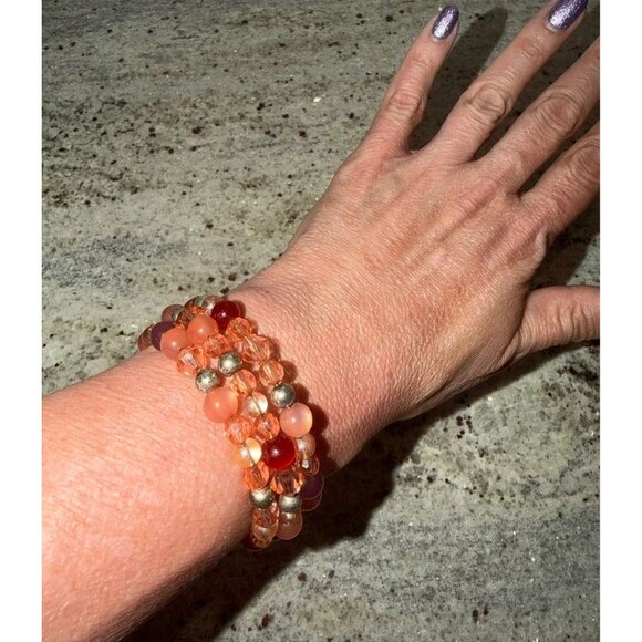 Lia Sophia Jewelry - Lia Sophia Orange & Red Beaded Multi-Row Stretch Bracelet